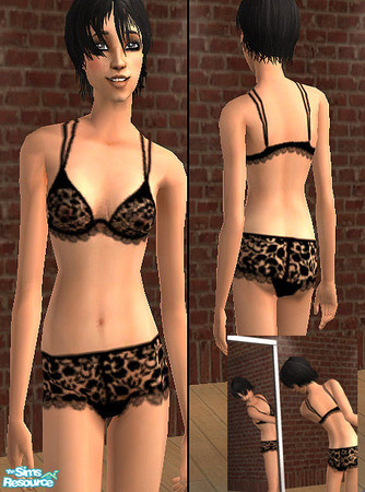 Sims 2 — Black Lace Lingerie by gwynne — Sheer black lace lingerie. Tap-style panties are low-cut and 'cheeky'. Delicate