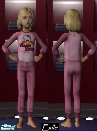 Sims 2 — Hello Kitty PJ by SimsExile — For the special little girl, some pink pj's with Hello Kitty logos front and back.