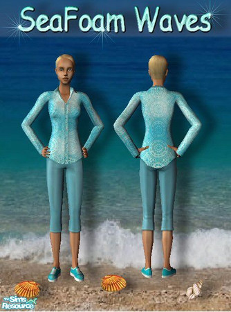 Sims 2 — SeaFoam Waves by Nikki041498 — This outfit is the color of waves when they wash on the beach. Lace patterned
