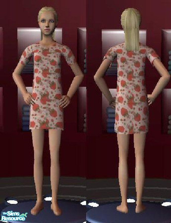 Sims 2 — Strawberry Sleepshirt by Carrigon — Fun strawberry patterned sleepshirt for teen females.