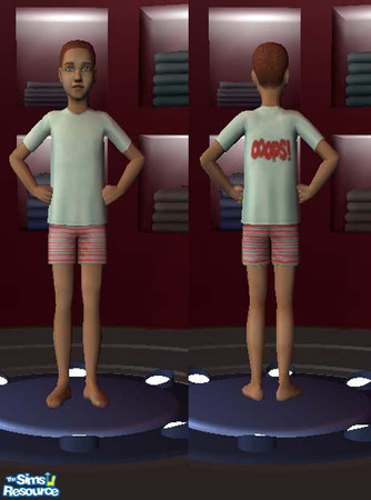 Sims 2 — Oops! PJs by Shoes — An adorable set of pajamas for your boy. Red and white striped boxers with a white t-shirt