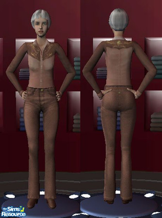 Sims 2 — suede jeans by jwilson5 — A pair of brown suede jeans and boots for granny. Get the shirt also.