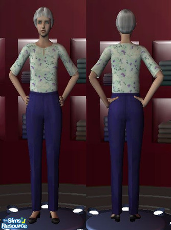 Sims 2 — blue flowered shirt by jwilson5 — A blue flowered shirt for the elder female. Be sure to get the blue slacks