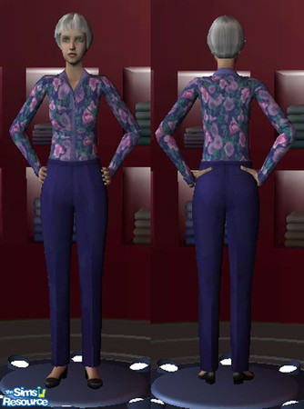 Sims 2 — Blue Flowered blouse by jwilson5 — A lovely blue flowered blouse for the elder female who wants to look good. Be