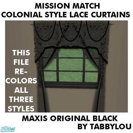 Sims 2 — TL - MM ColonialStyleCurtainSeeThruLace OrigBlack by TabbyLou — Original Black Match Lace (see-thru) recolor of