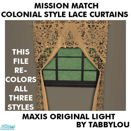 Sims 2 — TL - MM ColonialStyleCurtainSeeThruLace OrigLight by TabbyLou — Original Light Match Lace (see-thru) recolor of