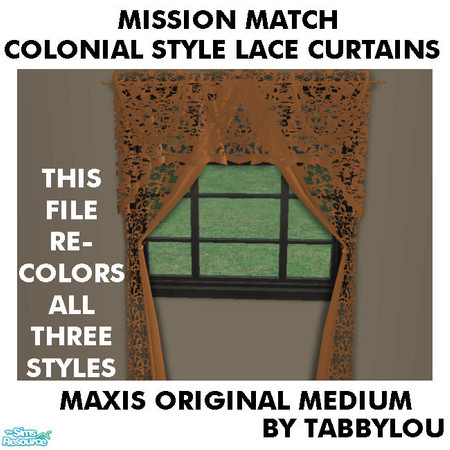 Sims 2 — TL - MM ColonialStyleCurtainSeeThruLace OrigMedium by TabbyLou — Original Medium Match Lace (see-thru) recolor