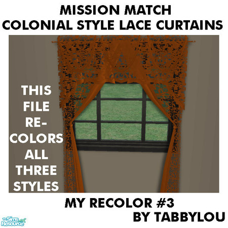 Sims 2 — TL - MM ColonialStyleCurtainSeeThruLace Recolor03 by TabbyLou — My Recolor #3 Match Lace (see-thru) recolor of