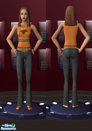 Sims 2 — Sims Superstar T-Shirt by oldmember_tarheelSim — Sims Superstar Orange T-Shirt featuring a gold star and