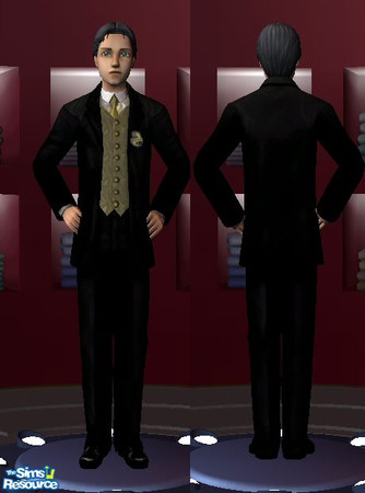 Sims 2 — Hufflepuff Teen Boy's Uniform by jsuarez — A Harry Potter themed uniform for young, loyal wizards. If you choose