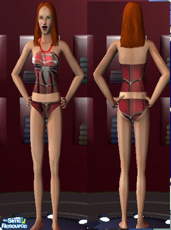 Sims 2 — Spidey Bikini by Darkwolf92 — Mary Jane showing her support to her Spidey with this 2 Piece Spidey Bikini.
