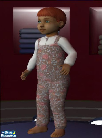 Sims 2 — Cute by Cairin — Little Faye is wearing a cute little overall with pink flower print. She doesn't wear any