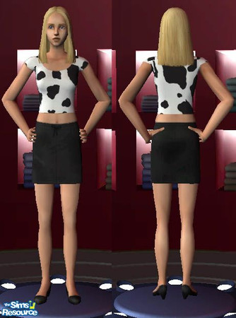 Sims 2 — Cow Print Cap Sleeve by Vanilla Sim — Cute cow print cap sleeve shirt. Looks great with black skirt.