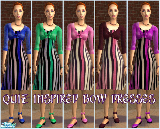 Sims 2 — Quiz Inspired Bow Dresses by Ses — Stripy Dresses with shrugs inspired by the Quiz Bow Dresses