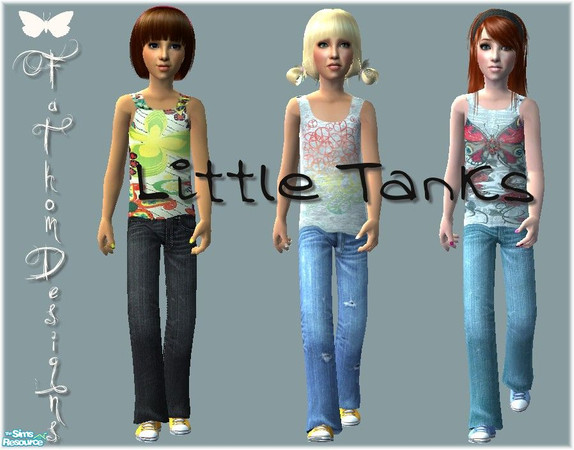 Sims 2 — Little Tanks by FathomDesigns — A set of three whole outfits for your child Sims. Each complete with a summery
