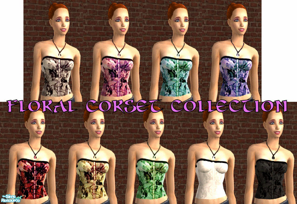 Sims 2 — Floral Corset Set by Ses — A set of 9 Quiz inspired floral corsets