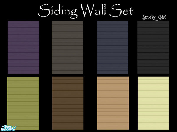 Sims 2 — Siding Wall Set by Gumby_Girl — A set of 8 modern siding walls. Comes in black, blue, brown/grey, purple, olive,