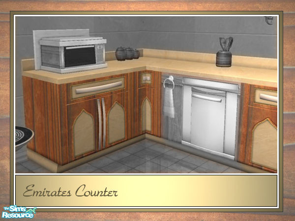 Sims 2 — Emirates Counter by senemm — An elegant, modern and patent kitchen made of marble, noble wood and gold -