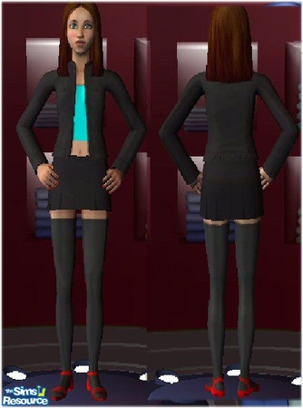 Sims 2 — Flirty Skirt by Darkwolf92 — Matching black Skirt for jacket w/ Cute Red Sandals