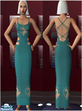 Sims 2 — Emerald Kitty by Darkwolf92 — A Elegant Emerald Colored Gown, with a feline touch.