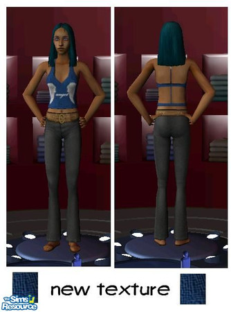 Sims 2 — angel backstrap by blu_knight — woven blue top, with cross strap back. front featuring the word angel between