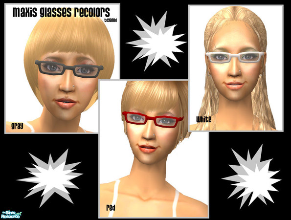 Sims 2 — Maxis Glasses Recolors by tdyannd — Three recolors of the Black Glasses Frames.