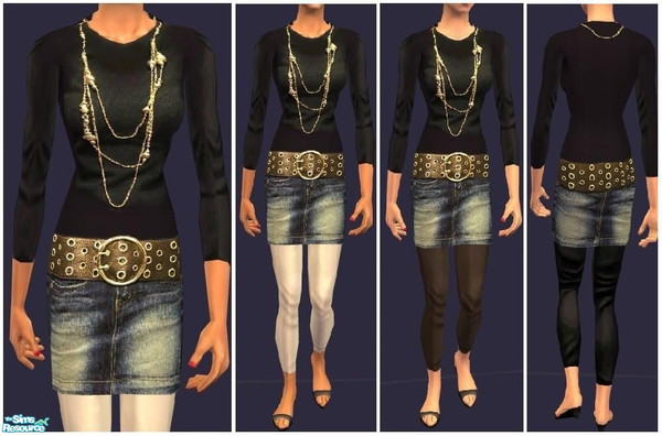 Sims 2 — JPafdaily9 by juttaponath — Denim skirt with top and necklace combined with leggins in different shades for