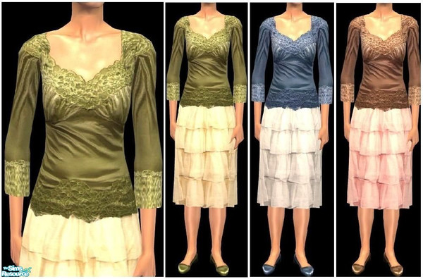 Sims 2 — JPefformal1 by juttaponath — Satin top and ruffle skirt for elders. No mesh or expansion pack required.