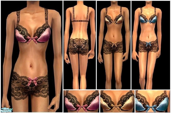 Sims 2 — JPtfundies1 - pink by juttaponath — Lace undies with bow for teens. No mesh or expansion pack required.