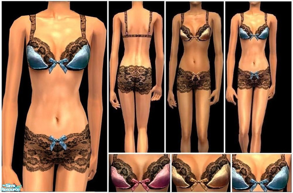 Sims 2 — JPtfundies1 - blue by juttaponath — Lace undies with bow for teens. No mesh or expansion pack required.