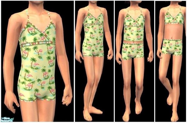 Sims 2 — JPcfswim3 by juttaponath — Hawaiian print swimwear for girls. No mesh or expansion pack required. 
