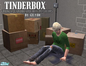 Sims 2 — Tinderbox - Grungy, Cardboard Box Recolors by gelydh — Set of five simplistic yet dirty cardboard box retextures