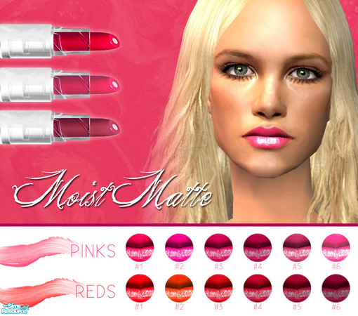 Sims 2 — Moist Matte Lipstick by 06bek — A soft, matte-effect lipstick in 12 rich shades. Your sims can enjoy full colour