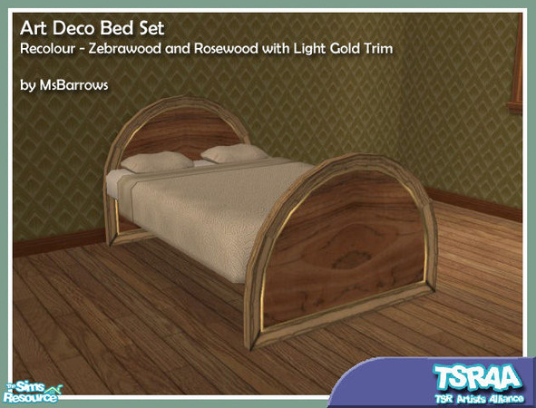 Sims 2 — Art Deco Bed Set - Zebrawood and Rosewood by MsBarrows — A zebrawood and rosewood recolour of the Art Deco set.
