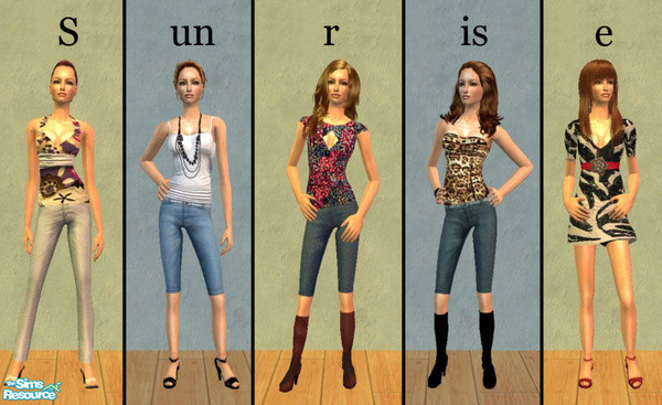 Sims 2 — Sunrise by olcia_olivinea — Set of five different and very feminine outfits. Let your Sim ladies grab this one.