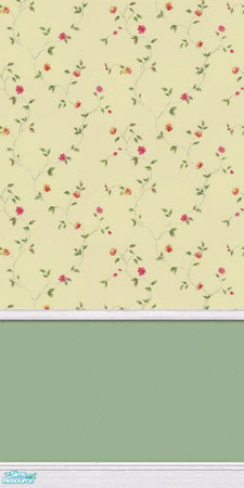 Sims 2 — Spring Fling Floral - Spring Fling 1 by pretentiouskate — Pretty yellow wallpaper on top, green paint on bottom.