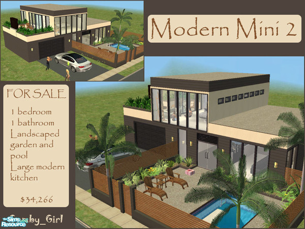 Sims 2 — Modern Mini 2 by Gumby_Girl — 1 bed, 1 bath contemporary style home. Stucco walls, large windows, open plan