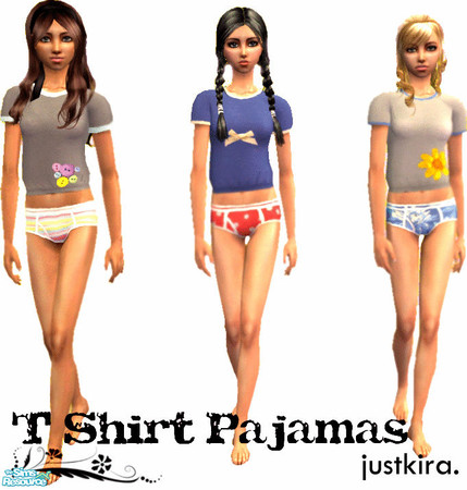Sims 2 — T-Shirt Pajamas by justkira. — A set of three cute and colorful pajamas. Perfect for sim sleepovers.