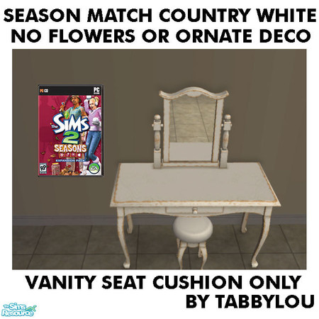 Sims 2 — TL - SM NoFlowersDeco White VanitySeat by TabbyLou — Cushion ONLY for Vanity (seat) for Seasons White recolor