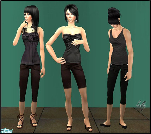 Sims 2 — Just Black by *Holly — 3 AF outfits. Meshes from 2-for-u, frannysims & maxis 