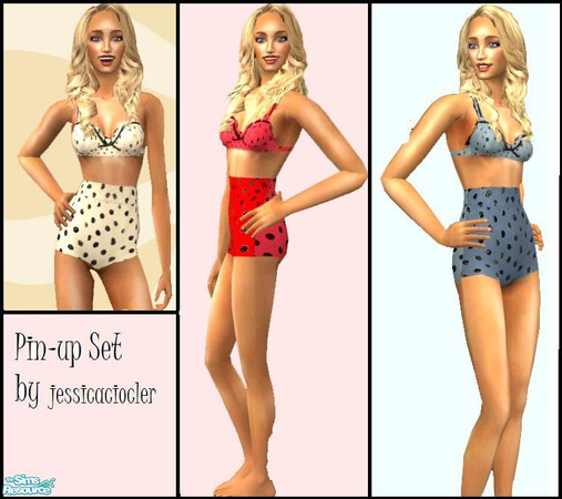 Sims 2 — Pin-up 50\'s Undies Set by jessicaciocler — Retro Polka Dot Bra and hot pants in three colors. HAVE FUN!