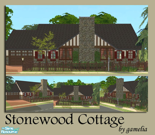 Sims 2 — Stonewood Cottage by gamelia — 3 bedroom, 2 bath cottage on a 3x3 flat lot. Spacious living room, fireplace,