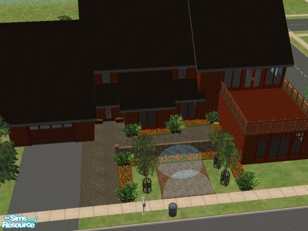 Sims 2 — Rosewood by KatieKing — House has 2 balconies, kitchen, dining, living space, office space and a garden.