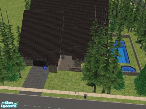 Sims 2 — Evergreen by KatieKing — Located deep in the woods, has a pool, 2 sunrooms, kitchen, living, dining, office