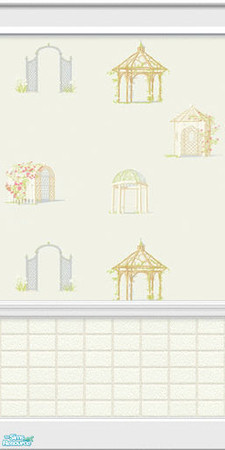 Sims 2 —  Soft Blue Gazebo by Henwen — Wallpaper with light blue brick on the bottom.