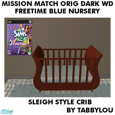 Sims 2 — TL - MM FTBlue SleighCrib OrigDarkWd by TabbyLou — Recolor of FreeTime Classic Wonderland Sleigh Crib with Maxis