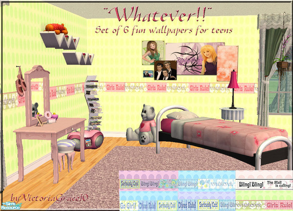 Sims 2 — Whatever!! Wallpaper by VictoriaGrace — Set of 6 fun wallpapers for a teenage girls room!
