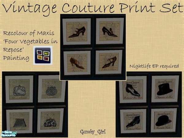 Sims 2 — Vintage Couture Print Set by Gumby_Girl — Recolours of the \'Four Vegetables in Repose\' print from Nightlife