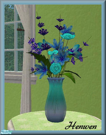 Sims 2 — Mixed Bouquet Blues by Henwen — New option of flower colors with a new vase as well.