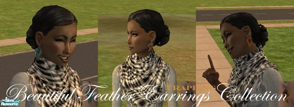 Sims 2 — Beautiful Feather Earing collection by Trapping — A set that contains three feather earrings.